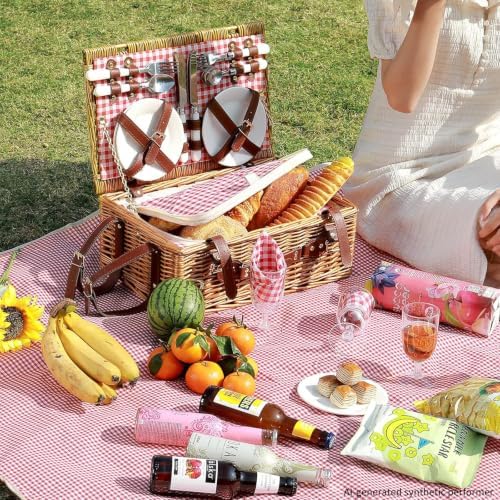 Picnic Basket for 4 Persons with Waterproof Picnic Blanket