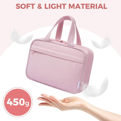 Toiletry Bag For women,Portable Hanging Organizer,4 Leakproof Compartment for full-sized Conditioner, Brushes Set, Makeup Accessories,Visible and easy to access.L-pink