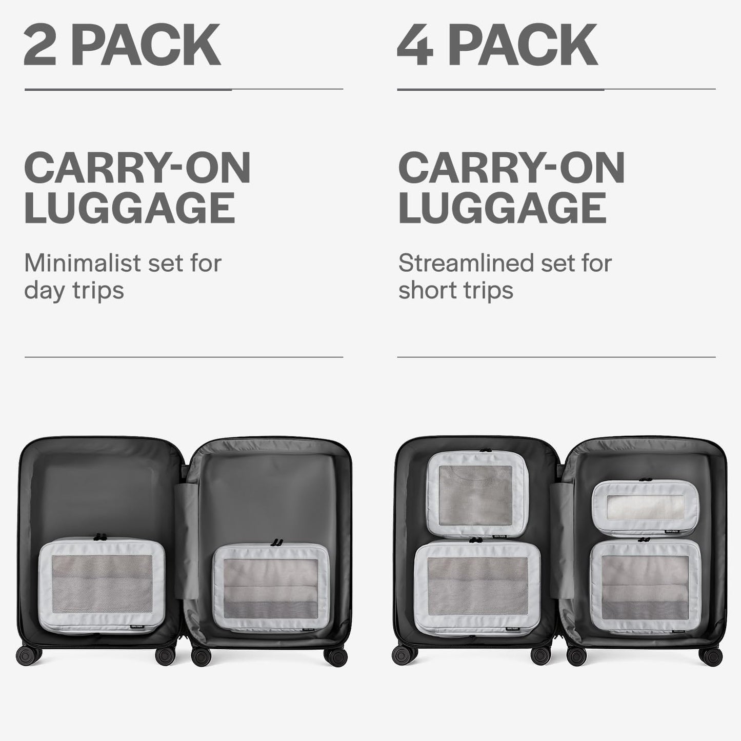 Compression Packing Cubes for Travel - Luggage Organizer Bags - Double Zipper Packing Cubes for Suitcases (2-Pack, Light Grey)