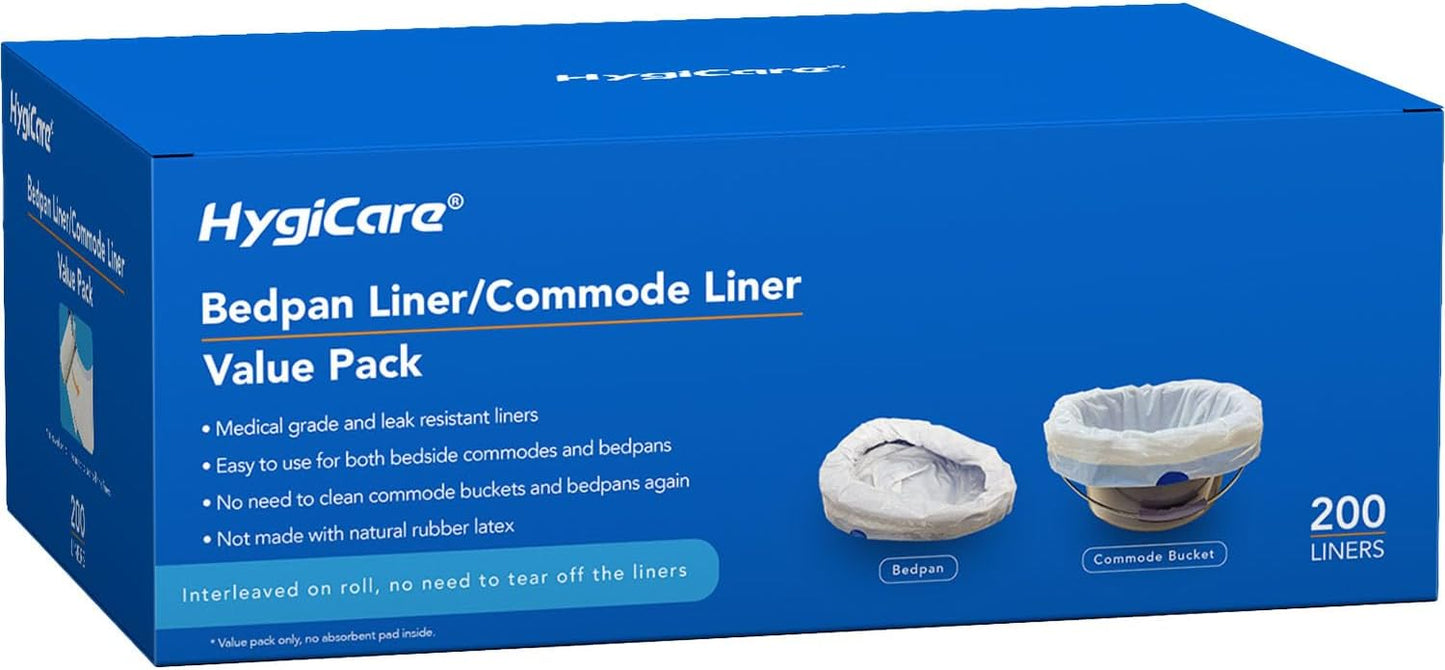 200 Count Enlarged Bedside Commode Liners for Commode Chairs, Bed Pans, and Portable Toilets, Pre-Separated, Leakproof, Sturdy, Disposable, for Adults, Seniors, Medical Care, and Camping