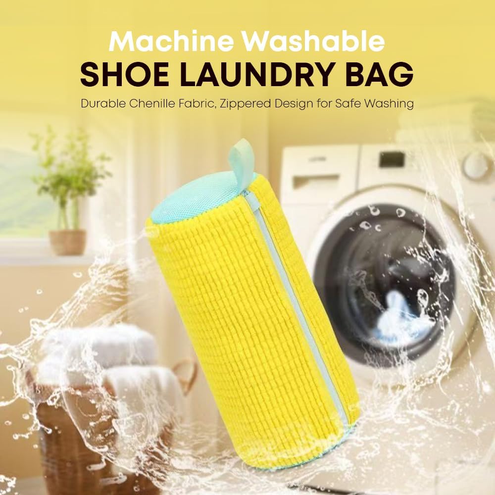 EPSCY Shoe Washing Machine Bag 2 Pack Yellow, 360° Wrap-Around Laundry Bags for Washer and Dryer - Reusable Deep Clean Sneaker Bags - Fits All Shoe Sizes & Types, Self-Locking Zipper, Protects Machine