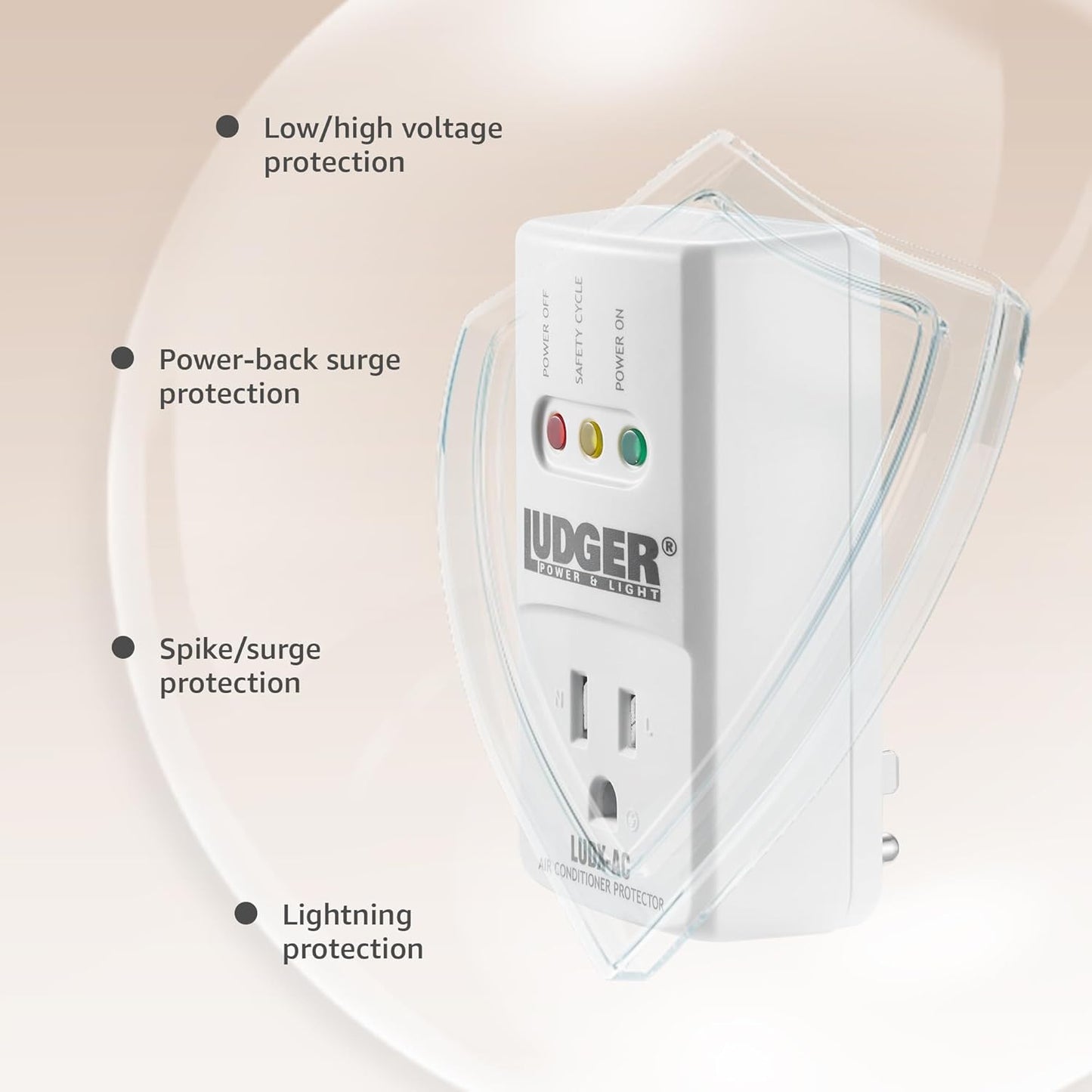 Ludger Power Surge Protector (LUDX-AC), ETL Certified, Reliable Protection, 4-Minute Safety Cycle, 3 Modes LED Indicator, 2/3 Prong Outlets, Fire-Resistant