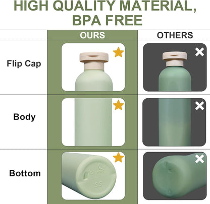 ASEVAT 8.8oz 4Pcs Green Plastic Refillable Travel Shampoo and Conditioner Bottles Plastic Refillable Travel Shampoo Bottles with Flip Cap Shampoo and Conditioner Dispenser