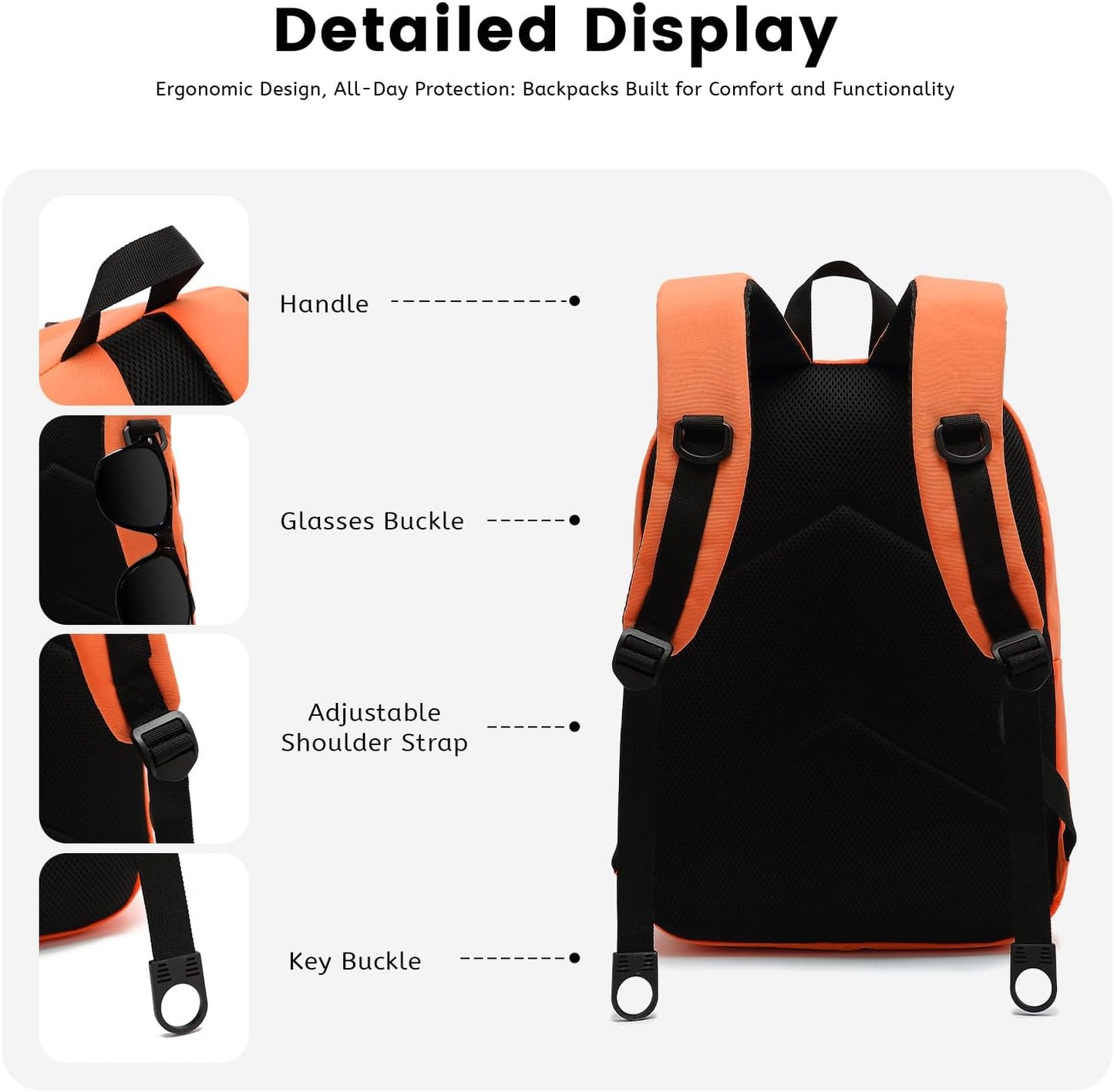 Lanola Basic Multi-Pocket Multipurpose Backpack Classical Water Resistant Student Bookbag For School Business Travel or Casual Daypack Backpacks For Men Or Women - Orange