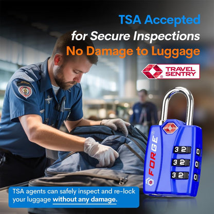 Forge TSA Luggage Combination Lock - Open Alert Indicator, Easy Read Dials, Alloy Body- Ideal for Travel, Lockers, Bags (Blue 4Pk)