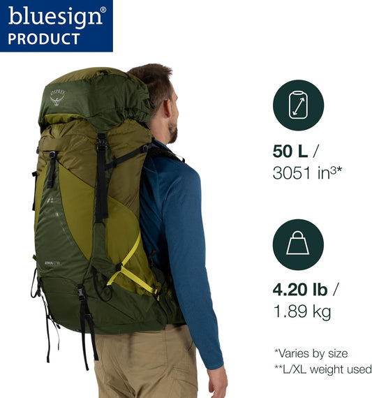 Osprey Atmos AG LT 50L Men's Backpacking Backpack, Scenic Valley/Green Peppercorn, L/XL