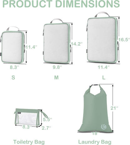 Cipway Compression Packing Cubes, See Through Mesh Luggage Organizer Bags, Travel Essentials for Carry on Suitcase with Laundry Bag and Clear Toiletries Bag（6 Pcs,Sage Green）