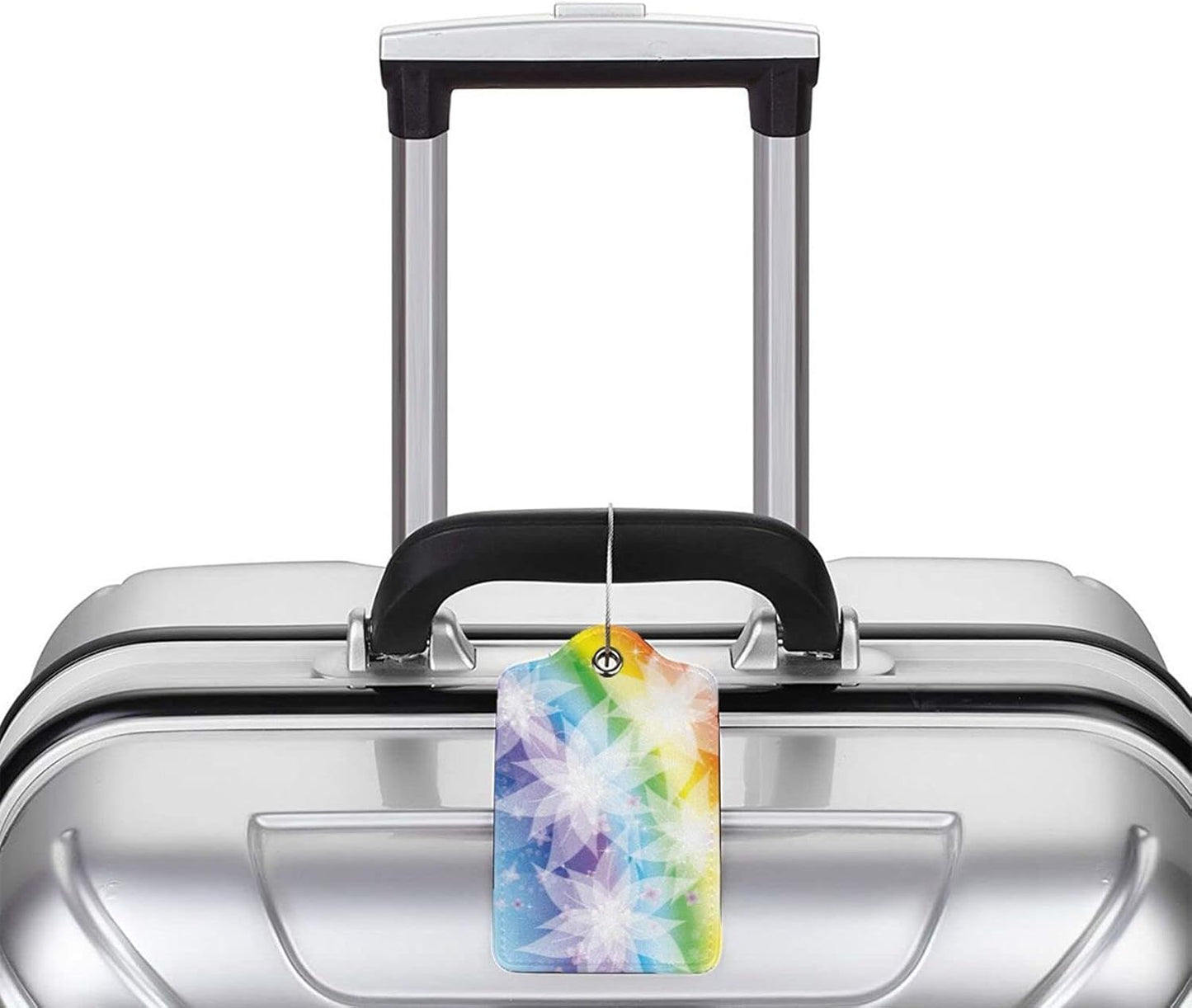 2 Pieces Rainbow Luggage Tags for Women Girls, Beautiful Leather Tags for Luggage with White Flower Pattern, Suitcase Tags with Privacy Cover ID Name Labels