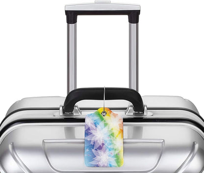2 Pieces Rainbow Luggage Tags for Women Girls, Beautiful Leather Tags for Luggage with White Flower Pattern, Suitcase Tags with Privacy Cover ID Name Labels