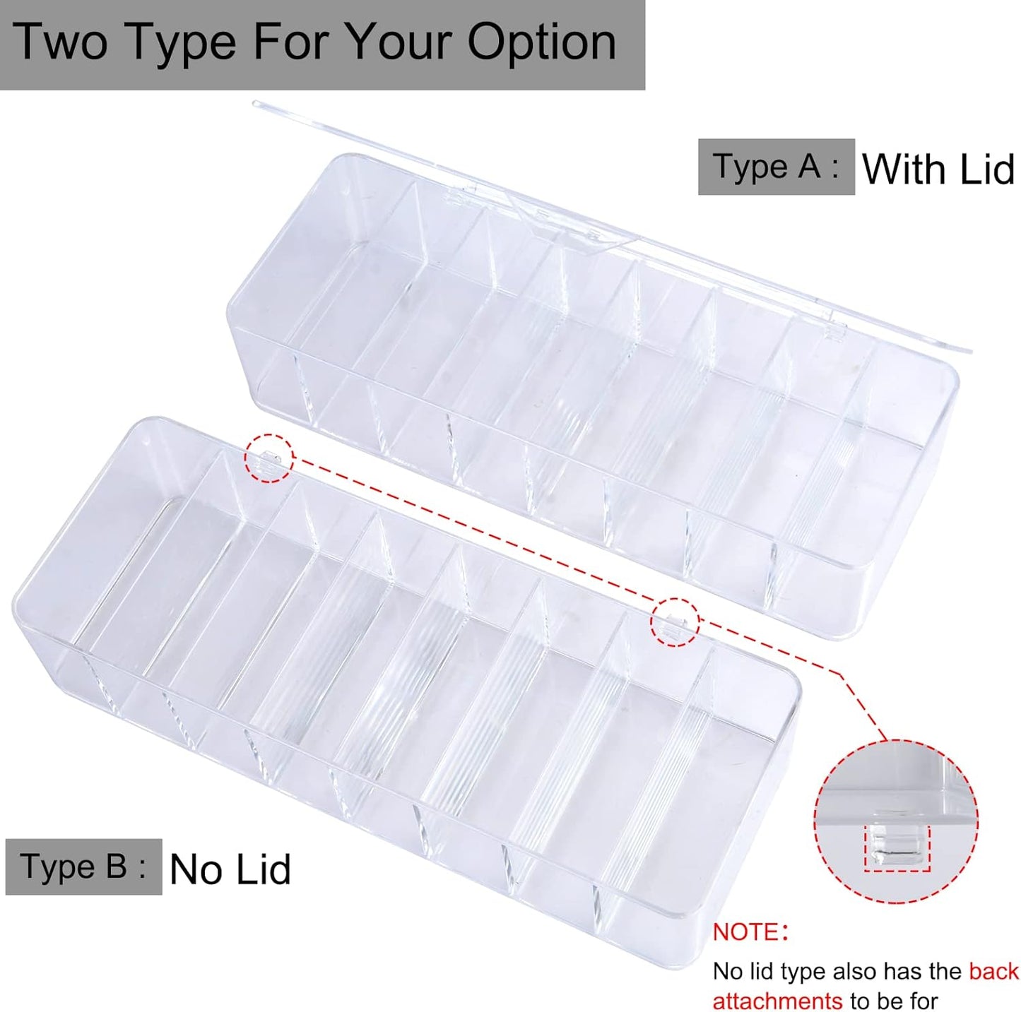 Acrylic Electronics Organizer-8 Sections Clear Cable Storage Bin Box,Cord Management Holder,Desk Storage Accessories with 20 PCS 6 Inch Reusable Fastening Fabric Cable Tie Straps Cord Wraps (No Lid)