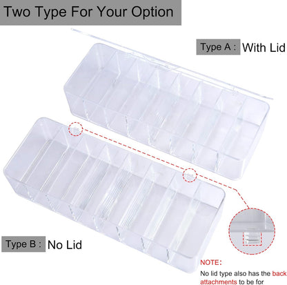 Acrylic Electronics Organizer-8 Sections Clear Cable Storage Bin Box,Cord Management Holder,Desk Storage Accessories with 20 PCS 6 Inch Reusable Fastening Fabric Cable Tie Straps Cord Wraps (No Lid)