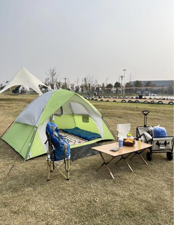 4 - Person Camping Tent, Spacious & Waterproof, Easy Setup for Family Trips, Beach & Backyard Adventures, Blue - Gray Design