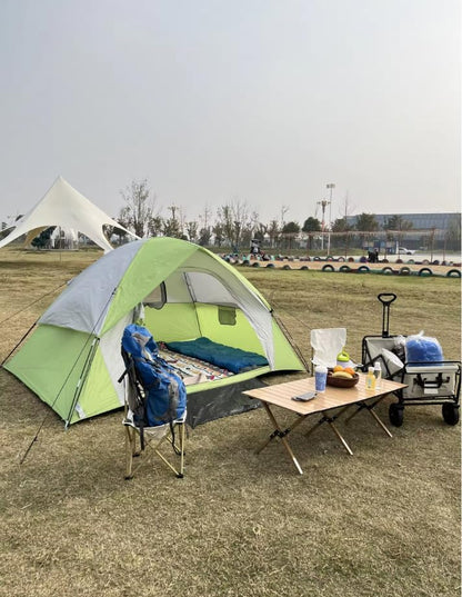 4 - Person Camping Tent, Spacious & Waterproof, Easy Setup for Family Trips, Beach & Backyard Adventures, Blue - Gray Design