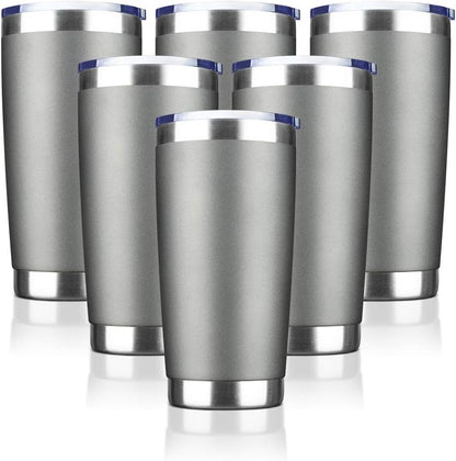 20oz Tumbler Bulk Stainless Steel Vacuum Insulated Tumblers with Lid Double Wall Travel Mug, Durable Powder Coated Coffee Cup, Suitable for Ice Drinks and Hot Beverage (Gray 6pack)