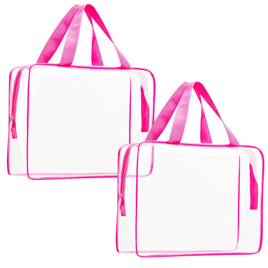 2Pcs Crystal Clear PVC Travel Toiletry Bag Kit for Women Men, Waterproof Vinyl Packing Organizer Storage Bags with Zipper Handle Straps, Cosmetic Pouch Carry on Airport Airline Compliant Bag Handbag