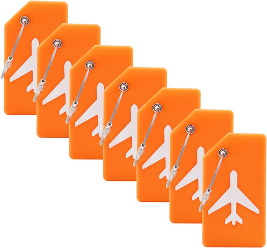 7 Pack Silicone Luggage Tag Baggage Handbag Travel Suitcase Tags with Name ID Card Perfect to Quickly Spot Luggage Suitcase (Orange