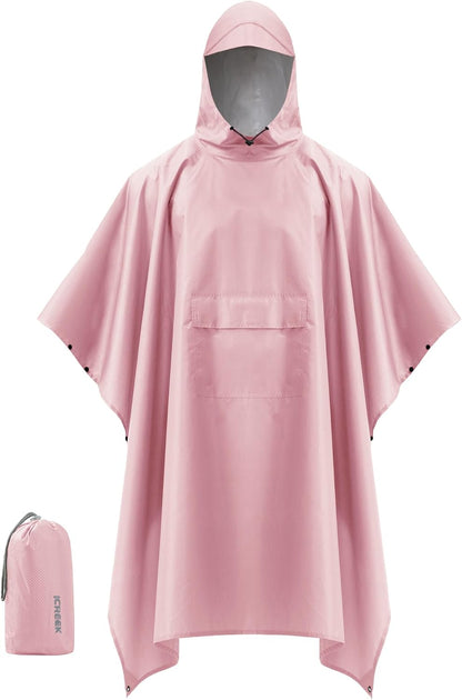 iCreek Hooded Rain Poncho with Pocket Waterproof Lightweight Unisex Raincoat Jacket for Hiking, Camping, Outdoor