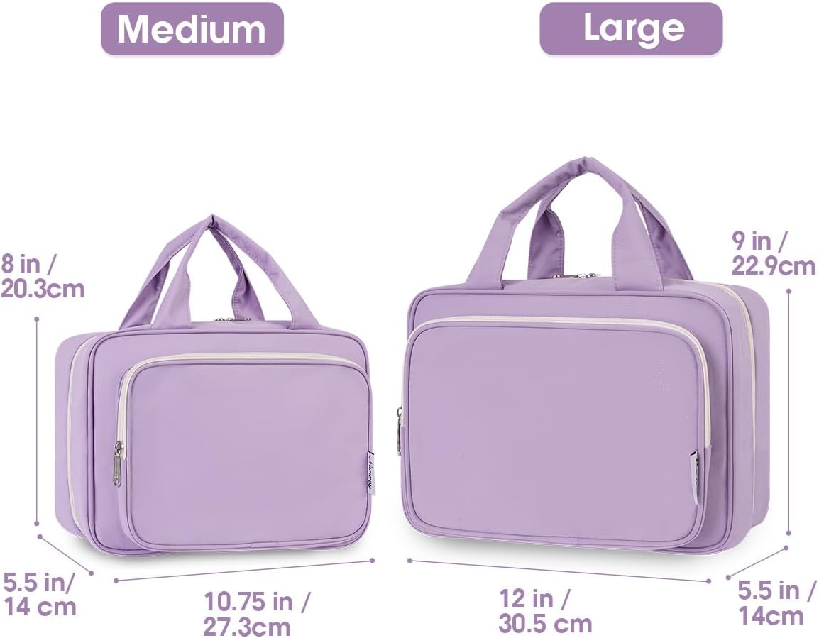 Narwey Travel Toiletry Bag for Women Large Hanging Makeup Bag Organizer Toiletries Bag for Full Size Essentials Accessories Cosmetics (Purple (Large))