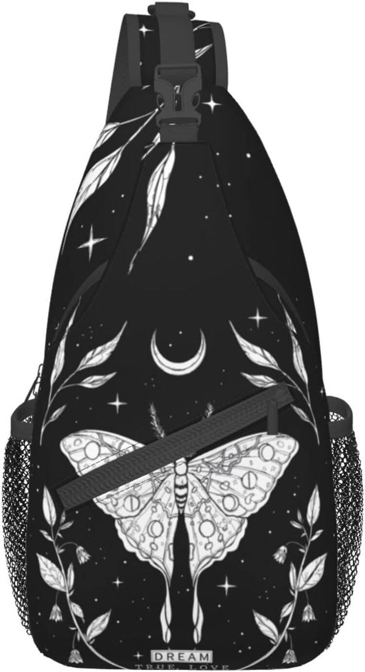 SUPLUCHOM Sling Bag Black White Butterfly Moon Tarot Black White Butterfly Moon Tarot Hiking Daypack Crossbody Shoulder Backpack Travel Chest Pack for Men Women