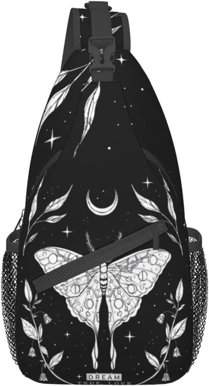 SUPLUCHOM Sling Bag Black White Butterfly Moon Tarot Black White Butterfly Moon Tarot Hiking Daypack Crossbody Shoulder Backpack Travel Chest Pack for Men Women