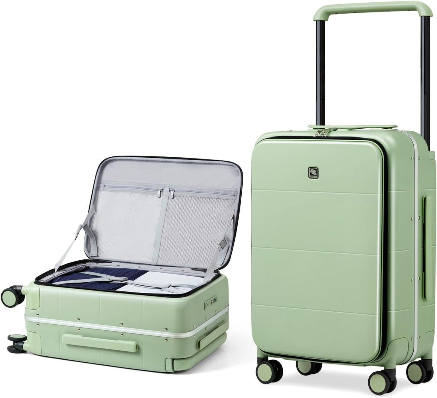 Hanke Top Opening 24 Inch Luggage with Spinner Wheels, Aluminum Frame All-PC Hard Shell Medium Suitcase, Zipperless Trunk Wide Handle Luggage, TSA Checked-Medium(Bamboo Green, 69L)