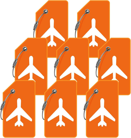 8pack Luggage Tags for Suitcases with Name ID Card， Quickly Spot Luggage Identifier Tags, Flexible Silicone Name Tags for Backpacks, Suitcases, Travel Bags, Baggage, Cruise (Orange)