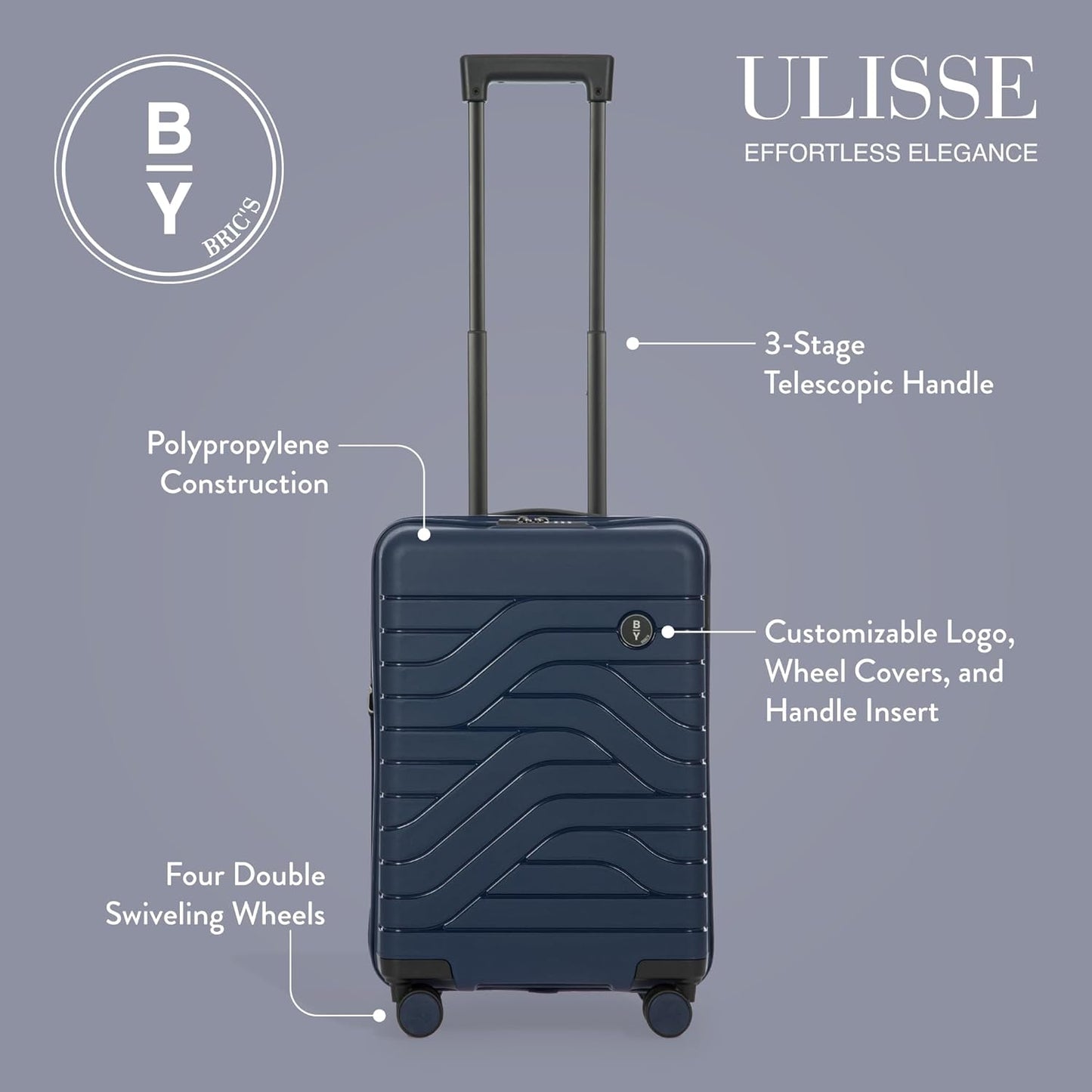 Bric's B|Y Ulisse 21-Inch Spinner - Luxury Carry-On Luggage With Spinner Wheels - Hard Shell Suitcases Made From Durable Polypropylene and Polycarbonate - Ocean Blue