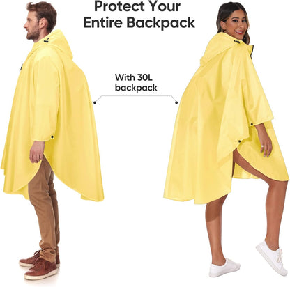 PTEROMY Hooded Rain Poncho for Adult with Pocket and Zipper, Waterproof Lightweight Raincoat for Men and Women