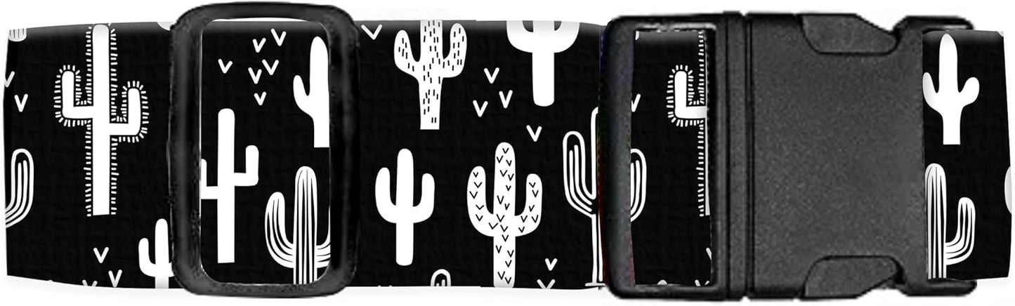 Luggage Straps for Suitcases Travel Belt Accessories, Cute Suitcase Strap, Adjustable Luggage Belt Strap, Heavy Duty with Quick-Release Buckle Luggage Strap Black White Cacti