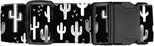 Luggage Straps for Suitcases Travel Belt Accessories, Cute Suitcase Strap, Adjustable Luggage Belt Strap, Heavy Duty with Quick-Release Buckle Luggage Strap Black White Cacti