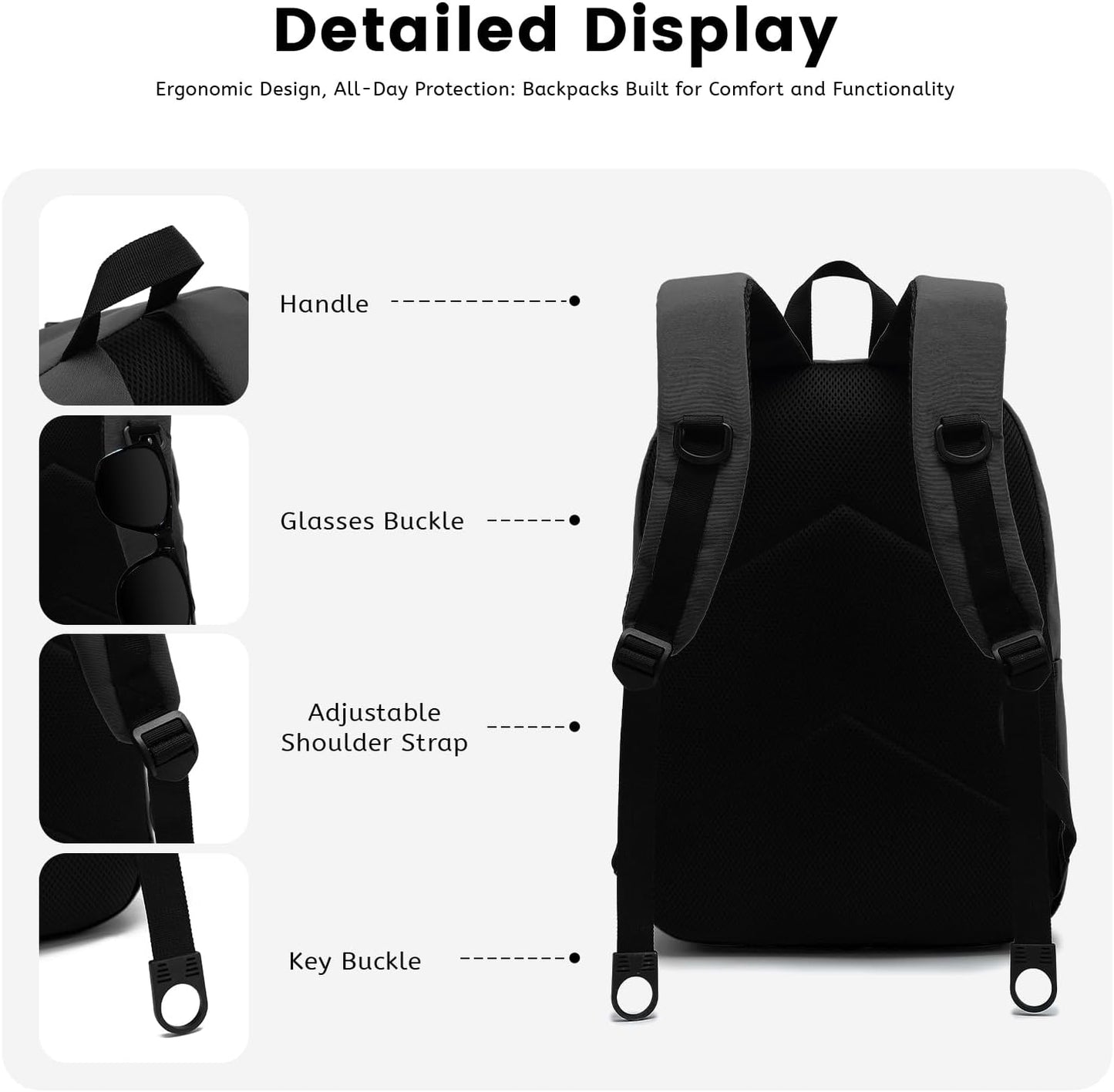 Lanola Basic Multi-Pocket Multipurpose Backpack Classical Water Resistant Student Bookbag For School Business Travel or Casual Daypack Backpacks for Men or Women - Black