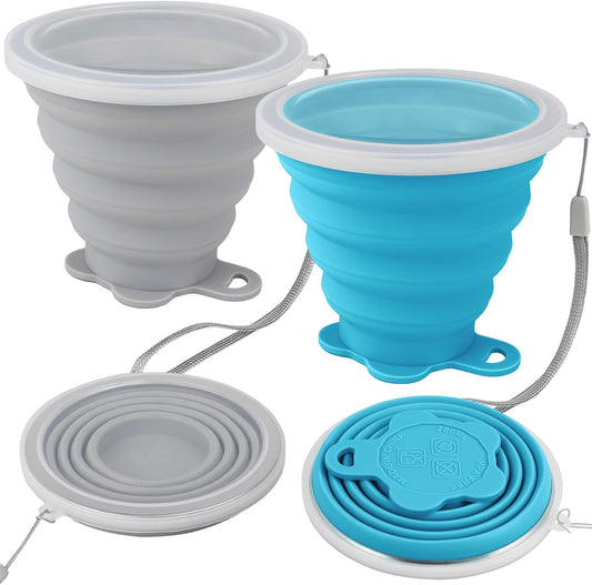 JBER Silicone Collapsible Travel Cup, Silicone Folding Camping Cup with Lids Expandable Drinking Cup for Outdoor Hiking Travel