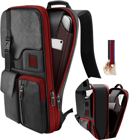 ZINZ Laptop Backpack 15 15.6 16 Inch, Expandable Computer Rucksack with Multi-Pockets Anti-Theft Travel Daypack for Men and Women,Black&Red