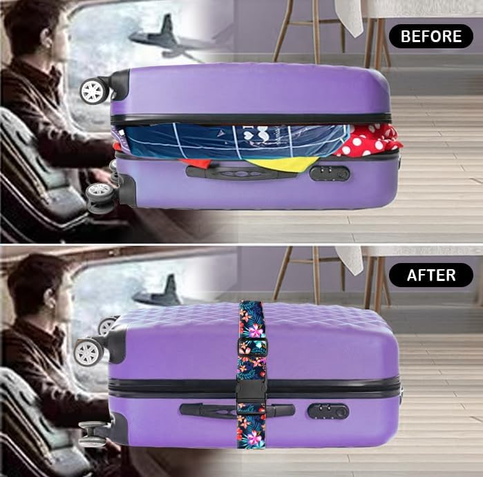 Luggage Straps for Suitcases Travel Belt Accessories, Cute Suitcase Strap, Adjustable Luggage Belt Strap, Heavy Duty with Quick-Release Buckle Luggage Strap Luxury Purple Flowers