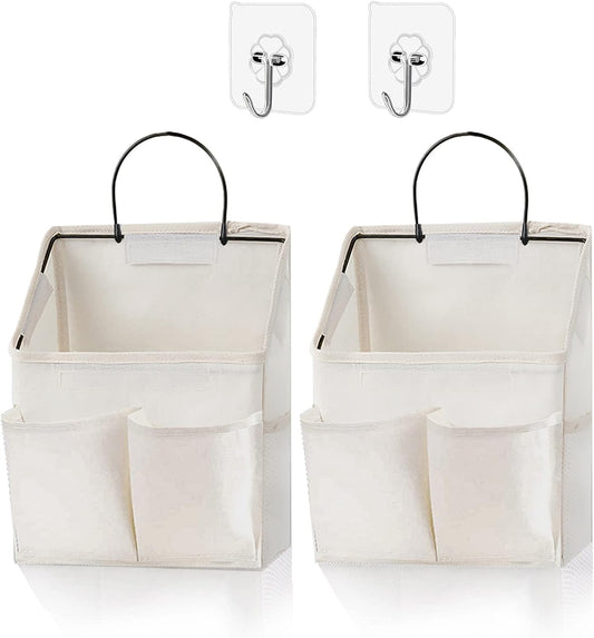 2 Pack Wall Hanging Storage Basket,Wall Hanging Organizer Bags with Pockets, Wall organizer Storage for Dormitory Bathroom Bedroom Kitchen(White-upgraded)