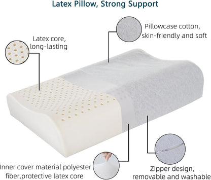 Nature Latex Foam Pillows, Cervical Pillow for Neck and Shoulder Pain Relief, Ergonomic Contour Bed Pillow, Soft for Side Sleep Stomach Sleeping and Back Sleeper(23.6"×15.7"×3.7"/4.5")