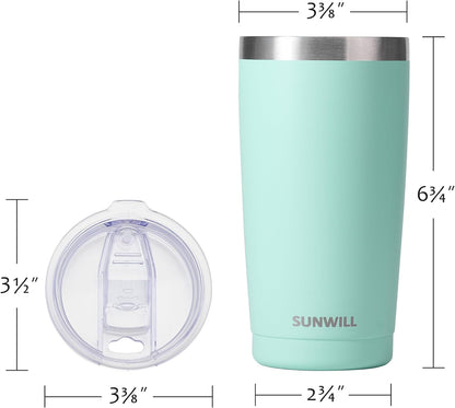 SUNWILL Travel Coffee Tumbler 20 oz, Insulated Mug with Lid, Stainless Steel Cup for Outdoor, Powder Coated Mint