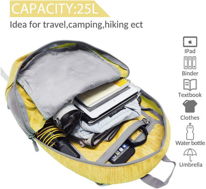 ZOMAKE 25L Ultra Lightweight Packable Backpack, Foldable Hiking Backpacks Water Resistant Small Folding Daypack for Travel(Yellow)