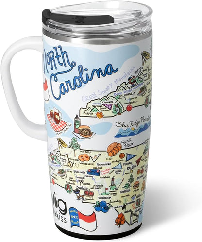 Swig Life 22oz Travel Mug, Insulated Tumbler with Handle and Lid, Travel Coffee Mug, Cup Holder Friendly, Stainless Steel 22 oz Tumbler, Reusable Insulated with Lid (North Carolina)