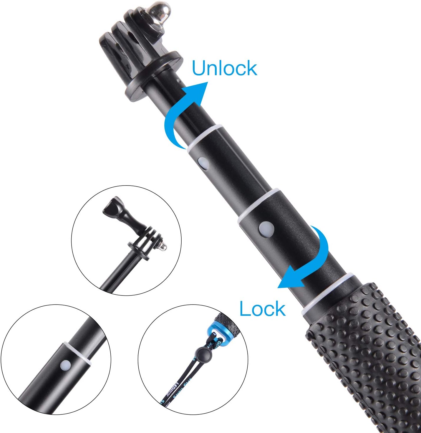 19” Short Extension Selfie Stick Compact Handle Grip Adjustable Waterproof Monopod Pole Compatible with GoPro Hero 13 12 11 10 9 8 7 6 5 AKASO DJI Osmo Action Camera(Mini Size)
