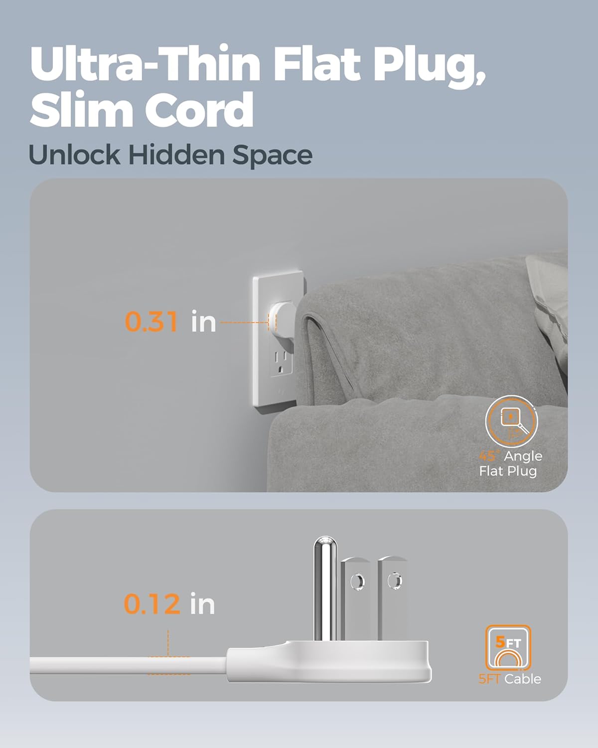 TESSAN USB Charging Station PD 30W, Flat Plug USB C Charger Blocks with 3 AC Outlets, Desktop Phone Fast Charger with 5FT Extension Cord for Phone Tablet Laptop, Travel, Office