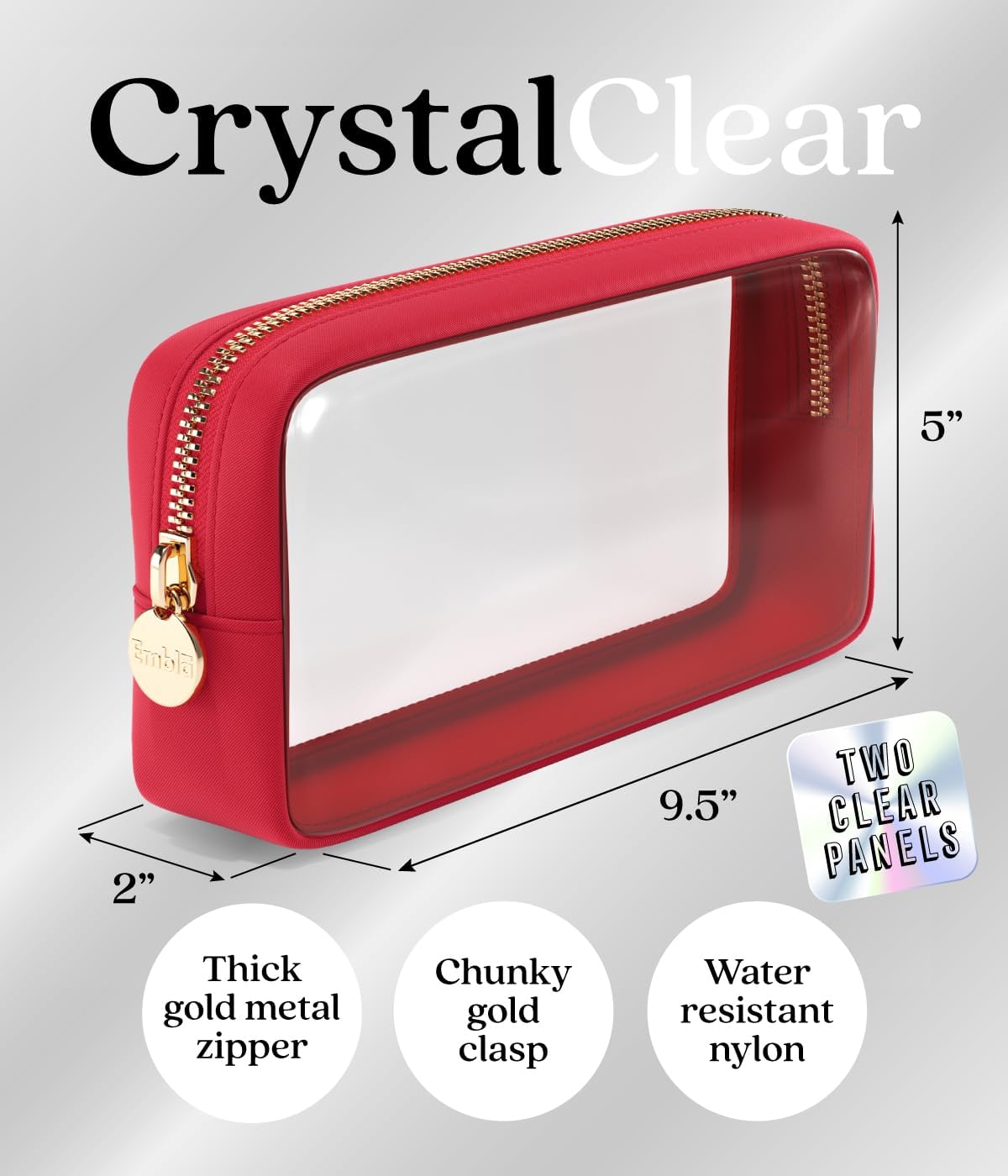 Clear Makeup Bag Zipper Pouch, Transparent Cosmetic Case Organizer, TSA Approved Travel Toiletry Case, Travel Accessories Essentials Makeup Tote for Women, Small Cute Make up Bag for Purse - Ruby