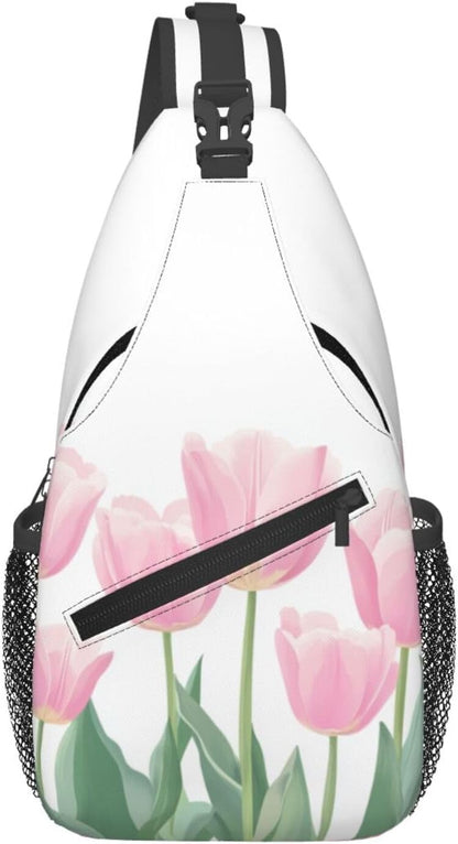 SUPLUCHOM Sling Bag Tulip Flower Hiking Daypack Crossbody Shoulder Backpack Travel Chest Pack for Men Women