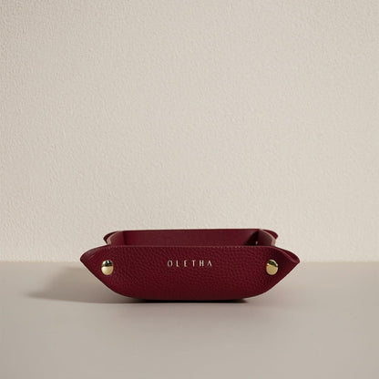 OLETHA Small Foldable Valet Tray - Aesthetic Desk Organizer for Home, Office & Travel - Portable Catch All Bowl for Keys, Jewelry & Essentials - Red