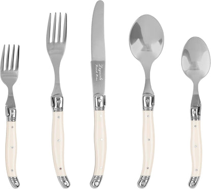 French Home Laguiole 20 Piece Flatware Set – 18/10 Stainless Steel Flatware Set for 4 – Luxurious Ivory-Colored Utensil Set w/Knives, Spoons and Forks