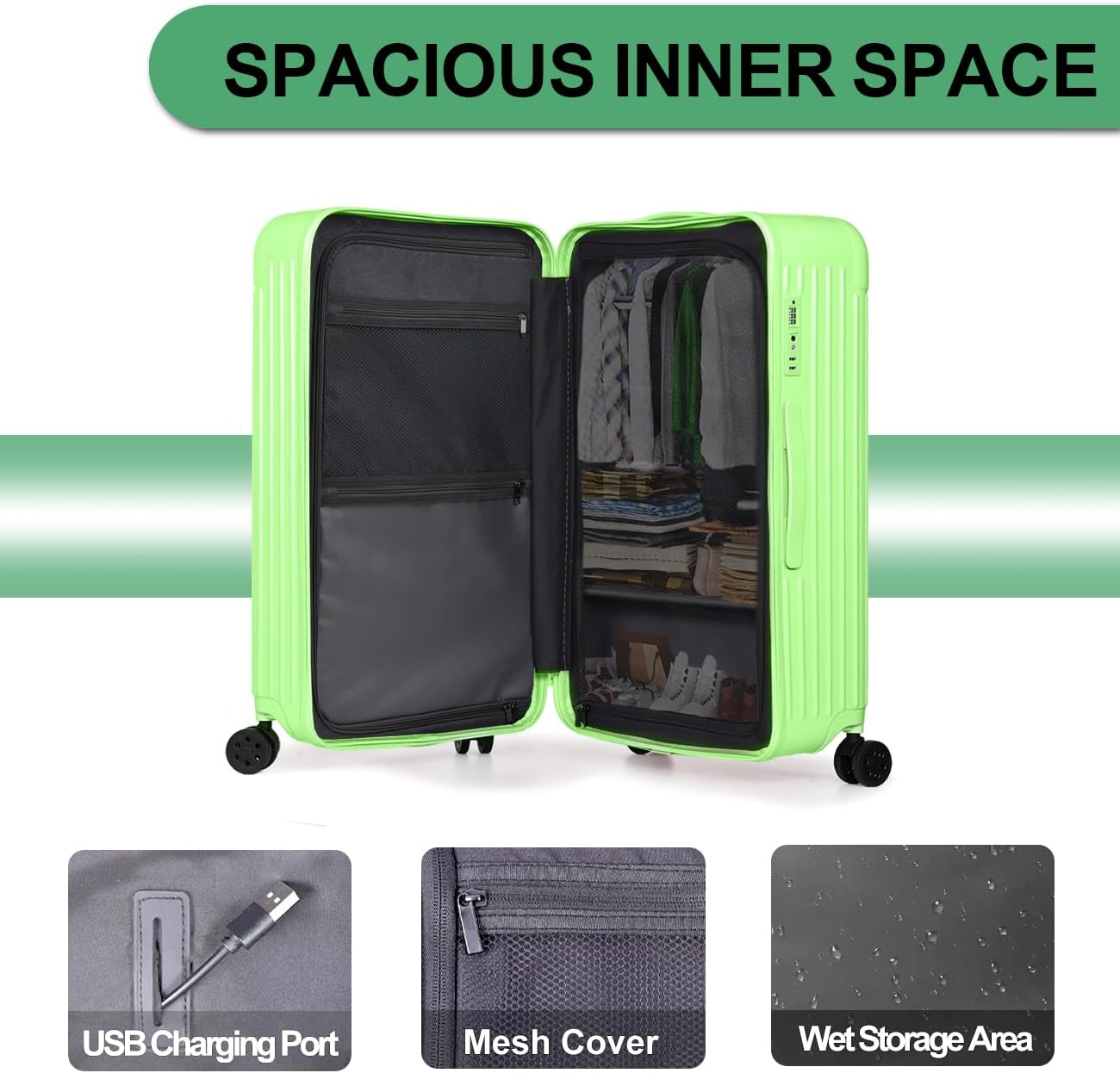 Krute Luggage 28 Inch Suitcase with 4 Universal Wheels TSA Lock PC+ABS Hardside Checked Luggage (AppleGreen