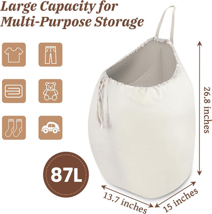 MCleanPin 87L Washable Laundry Bag with Handles, Travel Laundry Bag with Build in Divider, Beige with Divider