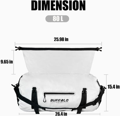 Buffalo Gear Waterproof Duffle Bag 40L 60L 80L Roll-top Dry Bag Heavy Duty Waterproof Duffel Travel Bag for Kayaking Rafting Boating Fishing Camping