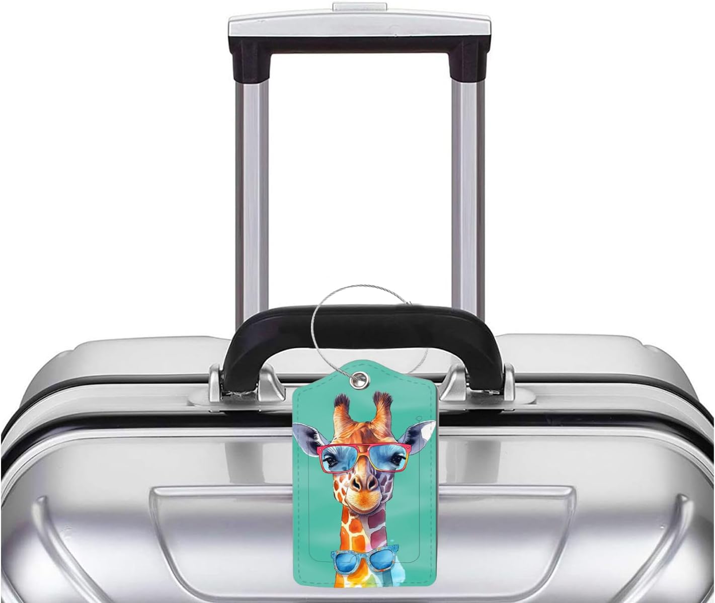 2 Pack Luggage Tag for Suitcase, Cute Unique Leather Bag Tags Identifiers Privacy Cover ID Label with Durable Steel Loop for Women Men Kids Girls Travel，GiraffeF