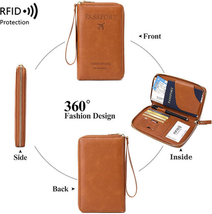 Multi-Function RFID Travel Passport Wallet with Phone Pocket - Ultimate Passport Holder for Women & Men | Holds Phones, Passports, Cash, Cards & Boarding Passes (Black)